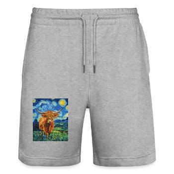 Highland Cow - Stanley/Stella Unisex Bio Joggingshorts Trainer  - Grau meliert - Vorne - Nik (191cm) & Marisol (170cm)
