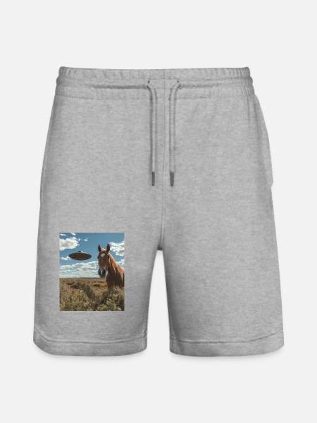 Pferd Selfie mit UFO - Stanley/Stella Unisex Bio Joggingshorts Trainer - Grau meliert