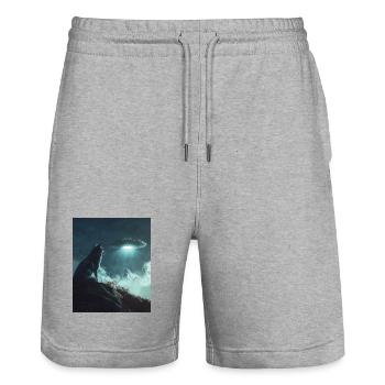 Selfie de loup avec OVNI - Short de jogging bio TRAINER Stanley/Stella unisexe - gris chiné - Devant - Nik (191cm) & Marisol (170cm)