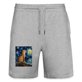 Guépard Léopard Style Van Gogh Étoilé - Short de jogging bio TRAINER Stanley/Stella unisexe - gris chiné - Devant - Nik (191cm) & Marisol (170cm)