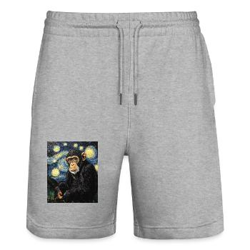 Affe Schimpanse Van Gogh Style Starry  - Stanley/Stella Unisex Bio Joggingshorts Trainer  - Grau meliert - Vorne - Nik (191cm) & Marisol (170cm)