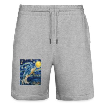 Delfin Van Gogh Style Starry - Stanley/Stella Trainer Unisex Organic Jogging Shorts - heather grey - Front - Nik (191cm) & Marisol (170cm)