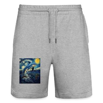 Delfin Van Gogh Style Starry - Stanley/Stella Trainer Unisex Organic Jogging Shorts - heather grey - Front - Nik (191cm) & Marisol (170cm)