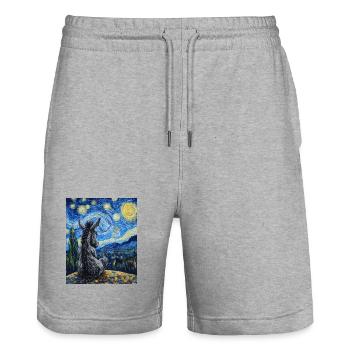 Esel âne style Van Gogh nuit étoilée - Short de jogging bio TRAINER Stanley/Stella unisexe - gris chiné - Devant - Nik (191cm) & Marisol (170cm)