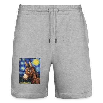 Esel âne style Van Gogh nuit étoilée - Short de jogging bio TRAINER Stanley/Stella unisexe - gris chiné - Devant - Nik (191cm) & Marisol (170cm)