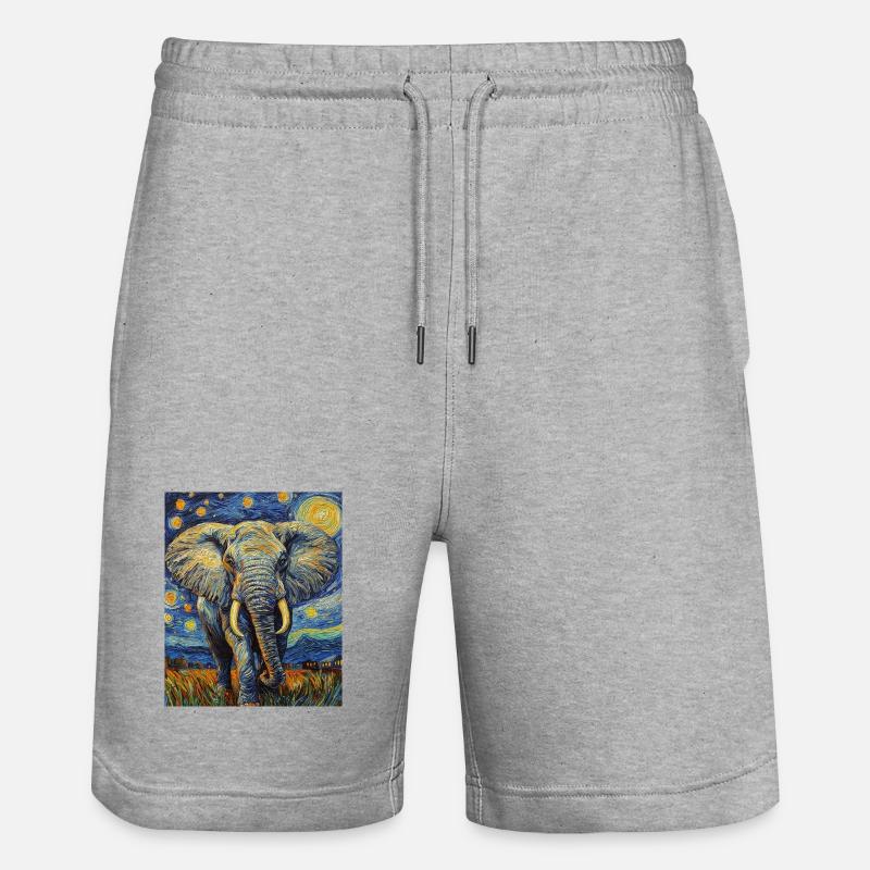 Éléphant Van Gogh Style Nuit étoilée - Short de jogging bio TRAINER Stanley/Stella unisexe - gris chiné