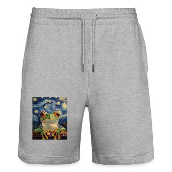 Frosch Frösche Van Gogh Style Starry Night - Stanley/Stella Unisex Bio Joggingshorts Trainer  - Grau meliert - Vorne - Nik (191cm) & Marisol (170cm)