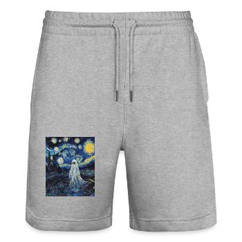 Ghost Van Gogh Style Starry Night - Stanley/Stella Trainer Unisex Organic Jogging Shorts - heather grey - Front - Nik (191cm) & Marisol (170cm)