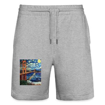 San Francisco Golden Gate Bridge Van Gogh Style - Stanley/Stella Trainer Unisex Organic Jogging Shorts - heather grey - Front - Nik (191cm) & Marisol (170cm)