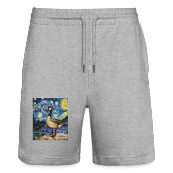 Goose Duck Bird Van Gogh Style Starry Night - Stanley/Stella Trainer Unisex Organic Jogging Shorts - heather grey - Front - Nik (191cm) & Marisol (170cm)