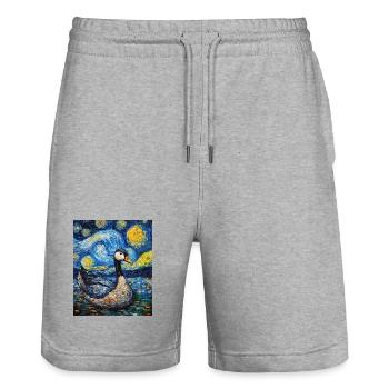 Goose Duck Bird Van Gogh Style Starry Night - Stanley/Stella Trainer Unisex Organic Jogging Shorts - heather grey - Front - Nik (191cm) & Marisol (170cm)