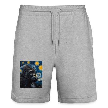 Gorille Gorille Singe Style Van Gogh Nuit étoilée - Short de jogging bio TRAINER Stanley/Stella unisexe - gris chiné - Devant - Nik (191cm) & Marisol (170cm)