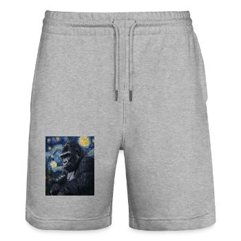 Gorille Gorille Singe Style Van Gogh Nuit étoilée - Short de jogging bio TRAINER Stanley/Stella unisexe - gris chiné - Devant - Nik (191cm) & Marisol (170cm)
