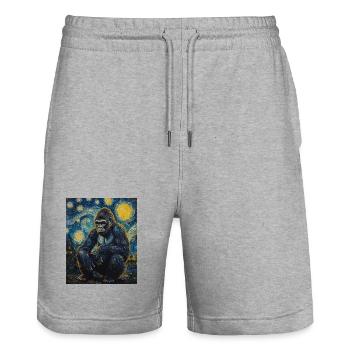 Gorille Gorille Singe Style Van Gogh Nuit étoilée - Short de jogging bio TRAINER Stanley/Stella unisexe - gris chiné - Devant - Nik (191cm) & Marisol (170cm)