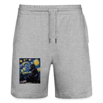 Gorille Gorille Singe Style Van Gogh Nuit étoilée - Short de jogging bio TRAINER Stanley/Stella unisexe - gris chiné - Devant - Nik (191cm) & Marisol (170cm)