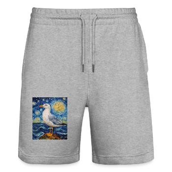 Seagull Bird Van Gogh Style Starry Night - Stanley/Stella Trainer Unisex Organic Jogging Shorts - heather grey - Front - Nik (191cm) & Marisol (170cm)