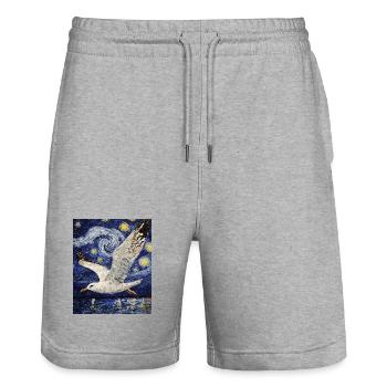 Seagull Bird Van Gogh Style Starry Night - Stanley/Stella Trainer Unisex Organic Jogging Shorts - heather grey - Front - Nik (191cm) & Marisol (170cm)