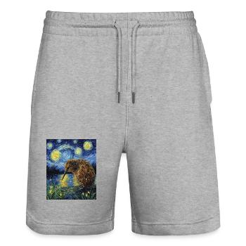 Kiwi New Zealand Van Gogh Style Starry Night - Stanley/Stella Trainer Unisex Organic Jogging Shorts - heather grey - Front - Nik (191cm) & Marisol (170cm)