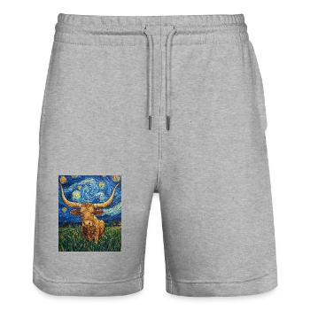 Longhorn Kuh Kühe Stier Van Gogh Starry Night - Stanley/Stella Unisex Bio Joggingshorts Trainer  - Grau meliert - Vorne - Nik (191cm) & Marisol (170cm)