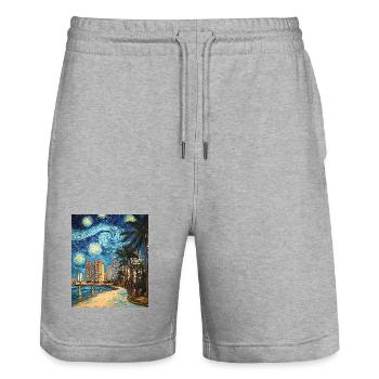 Miami Beach Florida Van Gogh Starry Night - Stanley/Stella Trainer Unisex Organic Jogging Shorts - heather grey - Front - Nik (191cm) & Marisol (170cm)