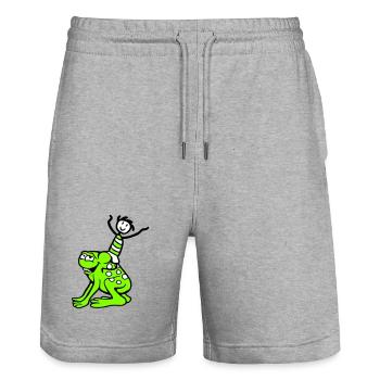 2 Freunde Frosch Junge Reiten Team Kröte Lustig - Stanley/Stella Unisex Bio Joggingshorts Trainer  - Grau meliert - Vorne - Nik (191cm) & Marisol (170cm)