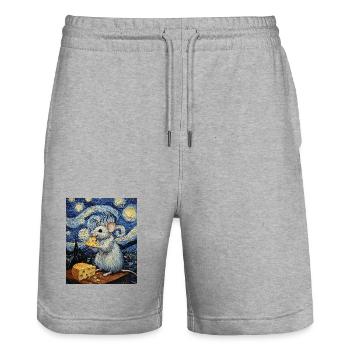Souris mange du fromage Nuit étoilée à la Van Gogh - Short de jogging bio TRAINER Stanley/Stella unisexe - gris chiné - Devant - Nik (191cm) & Marisol (170cm)