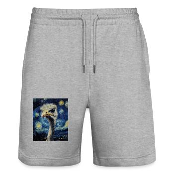 Oiseau Autruche Style Van Gogh Nuit étoilée - Short de jogging bio TRAINER Stanley/Stella unisexe - gris chiné - Devant - Nik (191cm) & Marisol (170cm)