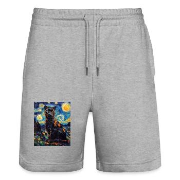 Panther Van Gogh Style Starry Night - Stanley/Stella Trainer Unisex Organic Jogging Shorts - heather grey - Front - Nik (191cm) & Marisol (170cm)