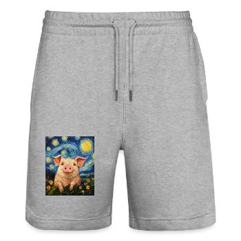 Pig Piglet Van Gogh Style Starry Night - Stanley/Stella Trainer Unisex Organic Jogging Shorts - heather grey - Front - Nik (191cm) & Marisol (170cm)