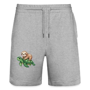 Faultier auf Schildkröte - Stanley/Stella Unisex Bio Joggingshorts Trainer  - Grau meliert - Vorne - Nik (191cm) & Marisol (170cm)