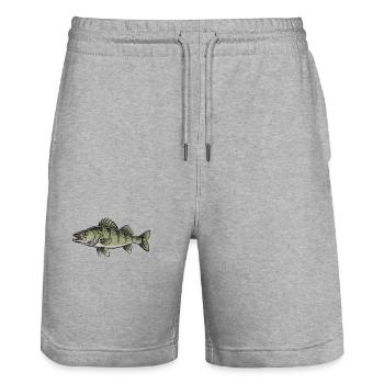 Zander Predator Fishing - Stanley/Stella Trainer Unisex Organic Jogging Shorts - heather grey - Front - Nik (191cm) & Marisol (170cm)