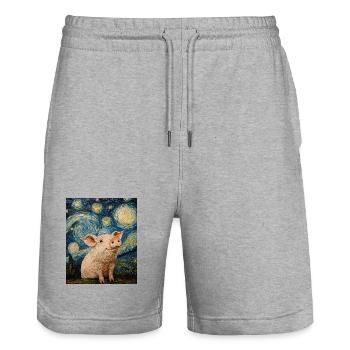 Pig Piglet Van Gogh Style Starry Night - Stanley/Stella Trainer Unisex Organic Jogging Shorts - heather grey - Front - Nik (191cm) & Marisol (170cm)