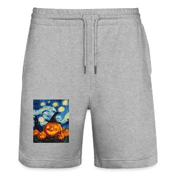 Kürbis Halloween Van Gogh Style Starry Night - Stanley/Stella Unisex Bio Joggingshorts Trainer  - Grau meliert - Vorne - Nik (191cm) & Marisol (170cm)
