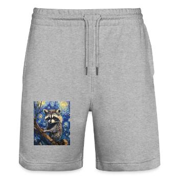Waschbär raton laveur style Van Gogh nuit étoilée - Short de jogging bio TRAINER Stanley/Stella unisexe - gris chiné - Devant - Nik (191cm) & Marisol (170cm)