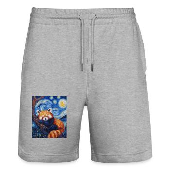 Red Panda Bear Van Gogh Style Starry Night - Stanley/Stella Trainer Unisex Organic Jogging Shorts - heather grey - Front - Nik (191cm) & Marisol (170cm)