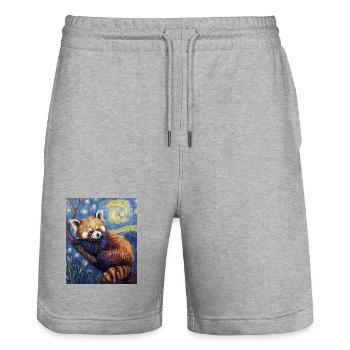 Red Panda Bear Van Gogh Style Starry Night - Stanley/Stella Trainer Unisex Organic Jogging Shorts - heather grey - Front - Nik (191cm) & Marisol (170cm)