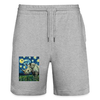 Nashorn Rhino Van Gogh Style Starry Night - Stanley/Stella Trainer Unisex Organic Jogging Shorts - heather grey - Front - Nik (191cm) & Marisol (170cm)