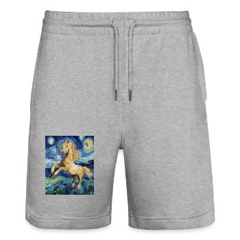 Cheval Chevaux Cavalier Style Van Gogh Nuit étoilée - Short de jogging bio TRAINER Stanley/Stella unisexe - gris chiné - Devant - Nik (191cm) & Marisol (170cm)