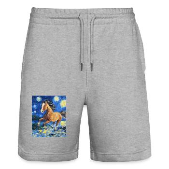 Cheval Chevaux Cavalier Style Van Gogh Nuit étoilée - Short de jogging bio TRAINER Stanley/Stella unisexe - gris chiné - Devant - Nik (191cm) & Marisol (170cm)