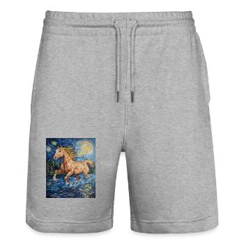 Cheval Chevaux Cavalier Style Van Gogh Nuit étoilée - Short de jogging bio TRAINER Stanley/Stella unisexe - gris chiné - Devant - Nik (191cm) & Marisol (170cm)
