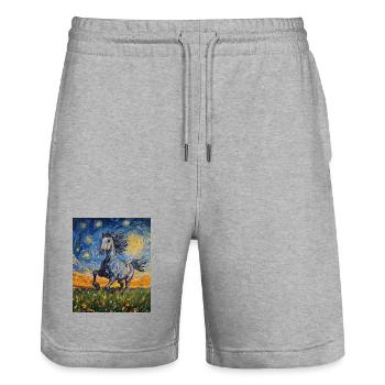Cheval Chevaux Cavalier Style Van Gogh Nuit étoilée - Short de jogging bio TRAINER Stanley/Stella unisexe - gris chiné - Devant - Nik (191cm) & Marisol (170cm)