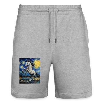 Cheval Chevaux Cavalier Style Van Gogh Nuit étoilée - Short de jogging bio TRAINER Stanley/Stella unisexe - gris chiné - Devant - Nik (191cm) & Marisol (170cm)