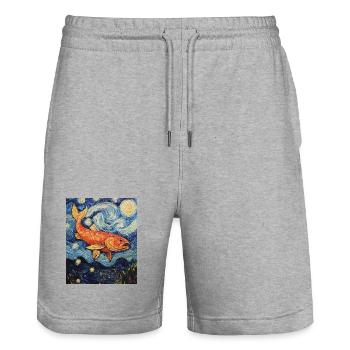 Poisson Koi Karfen Van Gogh Style Nuit étoilée - Short de jogging bio TRAINER Stanley/Stella unisexe - gris chiné - Devant - Nik (191cm) & Marisol (170cm)