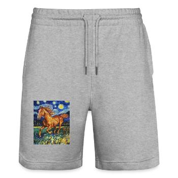 Cheval Chevaux Cavalier Style Van Gogh Nuit étoilée - Short de jogging bio TRAINER Stanley/Stella unisexe - gris chiné - Devant - Nik (191cm) & Marisol (170cm)