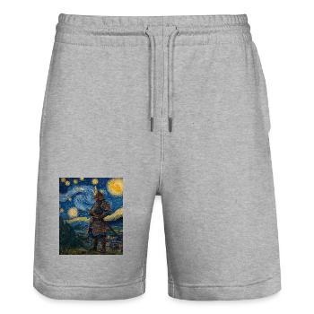 Samurai Japan Van Gogh Style Starry Night - Stanley/Stella Unisex Bio Joggingshorts Trainer  - Grau meliert - Vorne - Nik (191cm) & Marisol (170cm)
