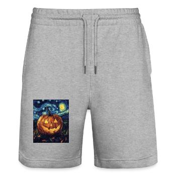 Kürbis Halloween Van Gogh Style Starry Night - Stanley/Stella Unisex Bio Joggingshorts Trainer  - Grau meliert - Vorne - Nik (191cm) & Marisol (170cm)