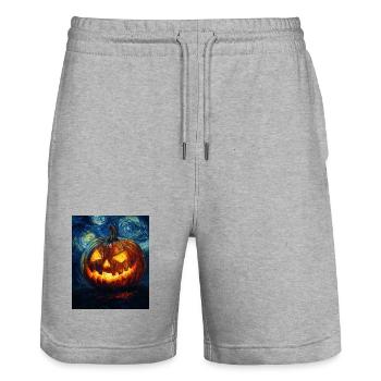 Kürbis Halloween Van Gogh Style Starry Night - Stanley/Stella Unisex Bio Joggingshorts Trainer  - Grau meliert - Vorne - Nik (191cm) & Marisol (170cm)