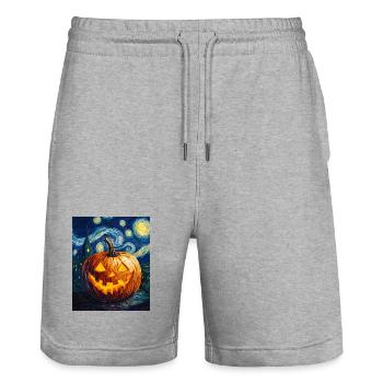 Kürbis Halloween Van Gogh Style Starry Night - Stanley/Stella Unisex Bio Joggingshorts Trainer  - Grau meliert - Vorne - Nik (191cm) & Marisol (170cm)