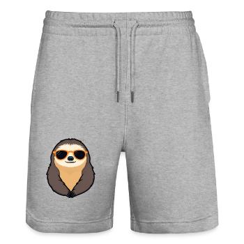 Sloth with Sunglasses Retro Vibe - Stanley/Stella Trainer Unisex Organic Jogging Shorts - heather grey - Front - Nik (191cm) & Marisol (170cm)