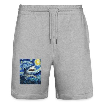 Shark Fish Van Gogh Style Starry Night - Stanley/Stella Trainer Unisex Organic Jogging Shorts - heather grey - Front - Nik (191cm) & Marisol (170cm)